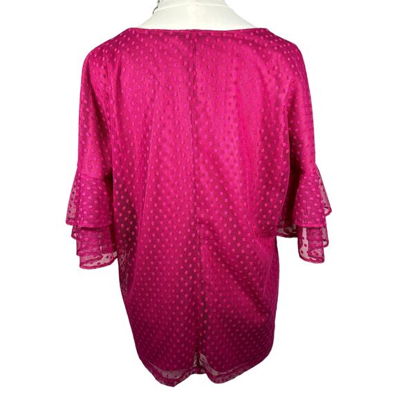 Hot Pink Sheer Dotted Top with Ruffled Sleeves - Picture 4 of 4